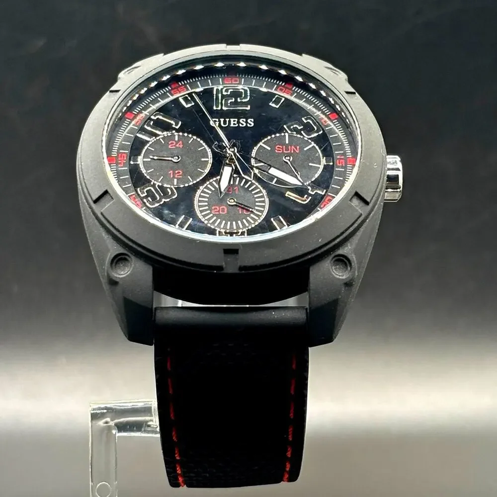 Guess Dash W1256G1 Men’s 46mm Black Multifunction Quartz Watch Red Accents